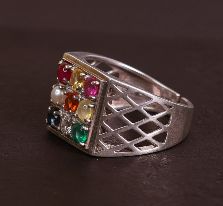 Nava Ratna Gents Ring (Silver)