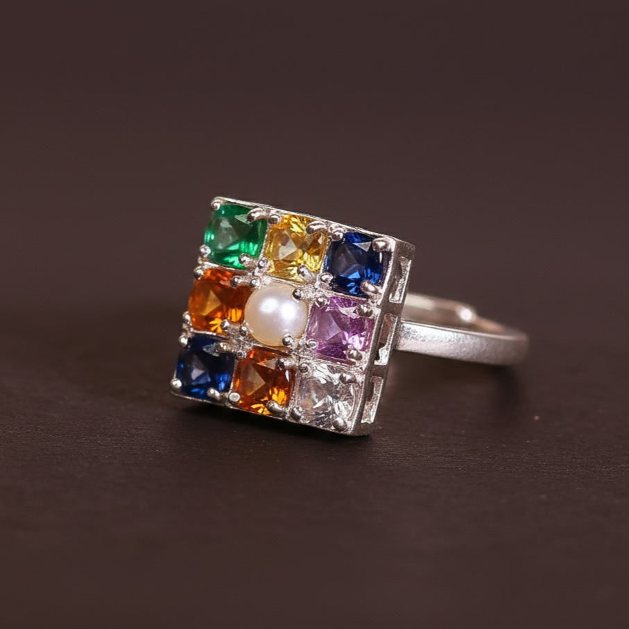 Nava Ratna Ladies Ring (Silver)