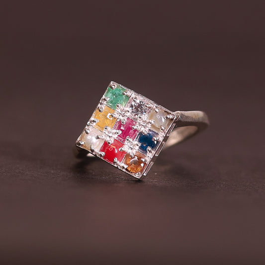 Nava Ratna Ladies Ring (Silver)